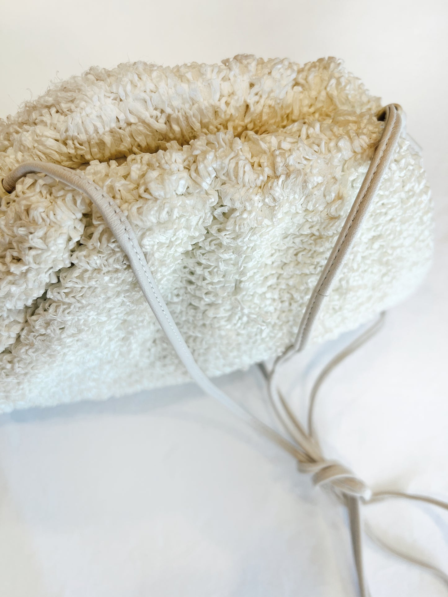 White Raffia Bottega Vanetta Mini Pouch