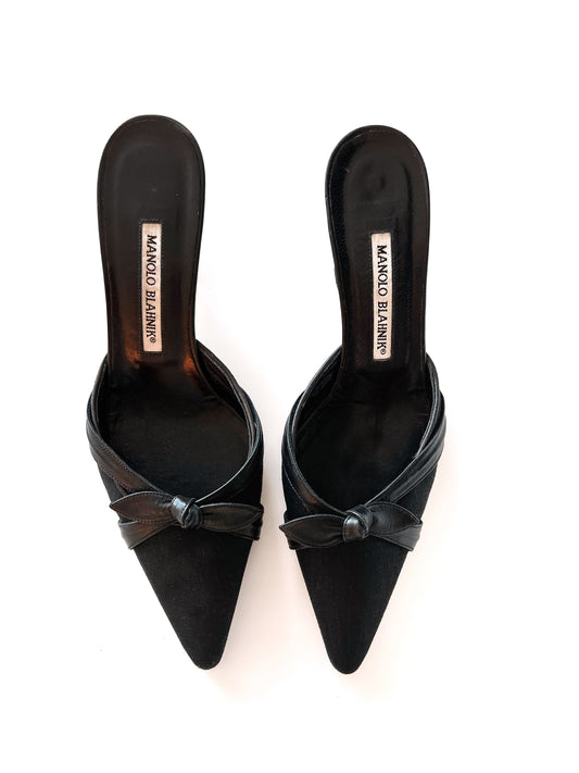 Manolo Blahnik Black Kitten Heel Mules (38) (SOLD)