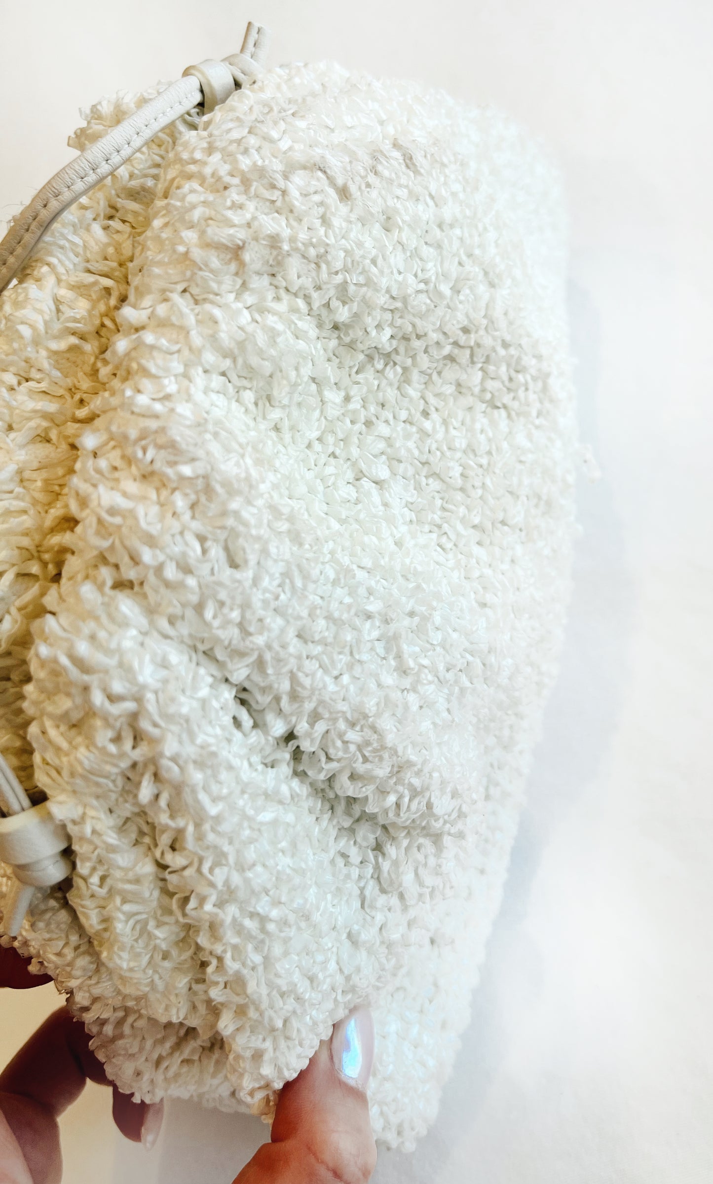 White Raffia Bottega Vanetta Mini Pouch