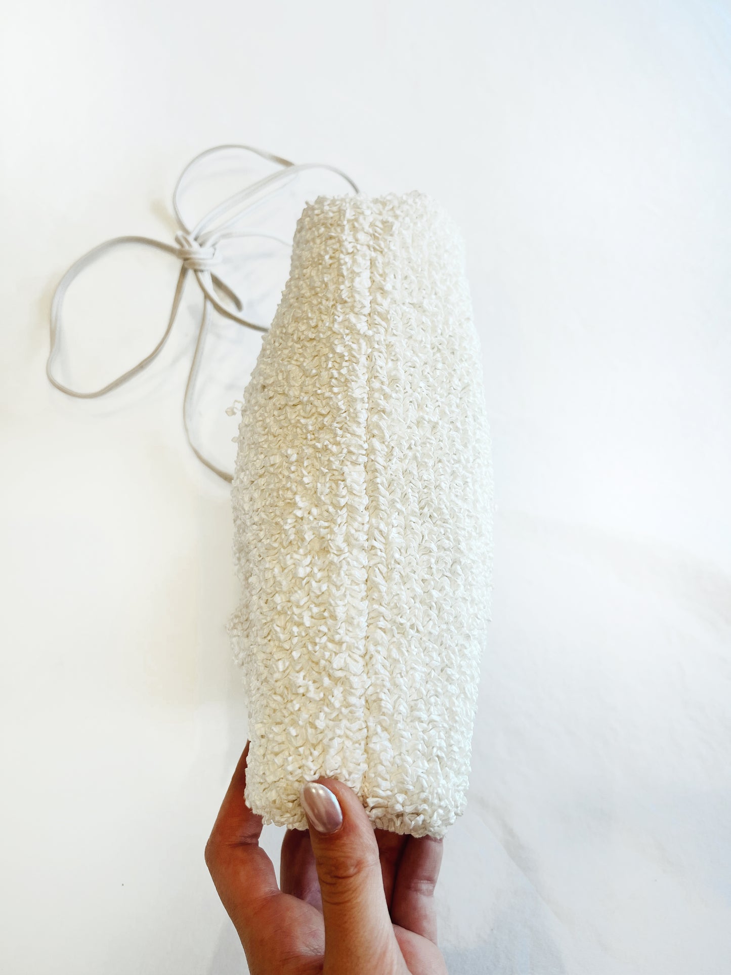 White Raffia Bottega Vanetta Mini Pouch
