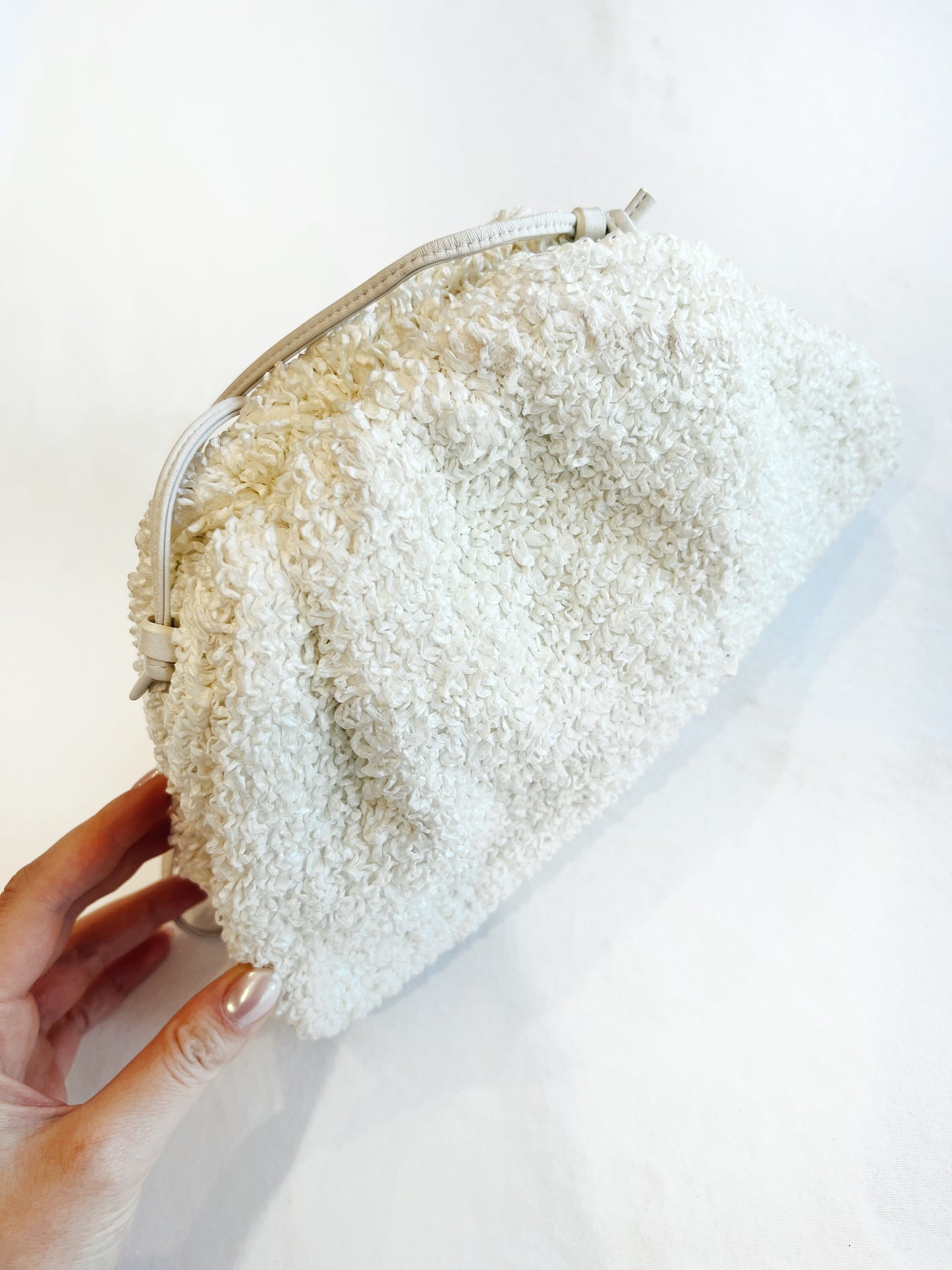 White Raffia Bottega Vanetta Mini Pouch