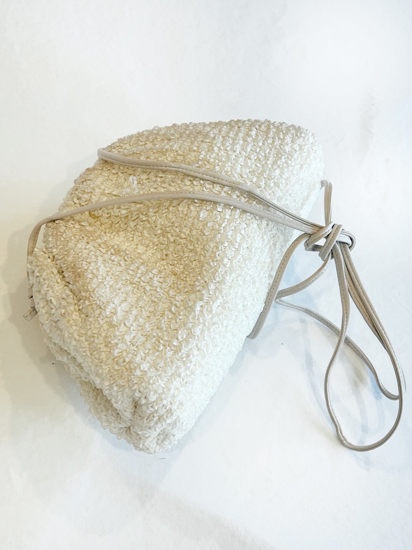White Raffia Bottega Vanetta Mini Pouch