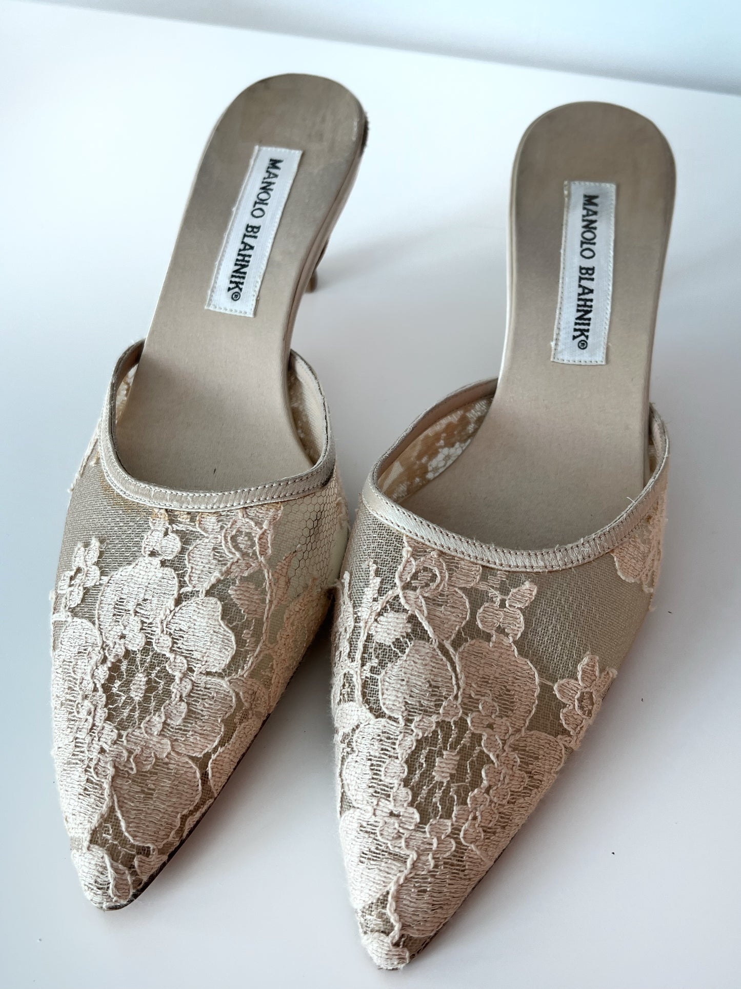 Lace Manolo Kitten Heel Mules (EU 37)