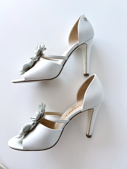 Chanel Camelia Bridal Heels (36.5)  (SOLD)