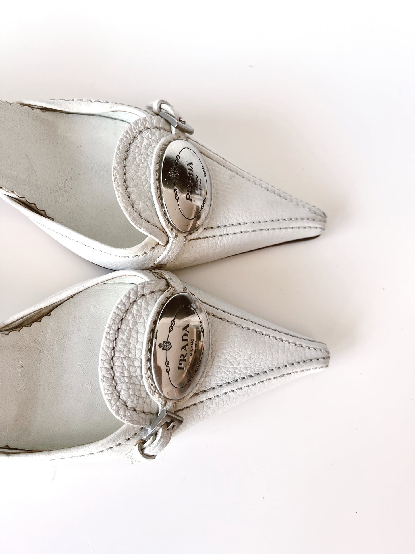 White Prada Logo Heels (36.5) (SOLD)