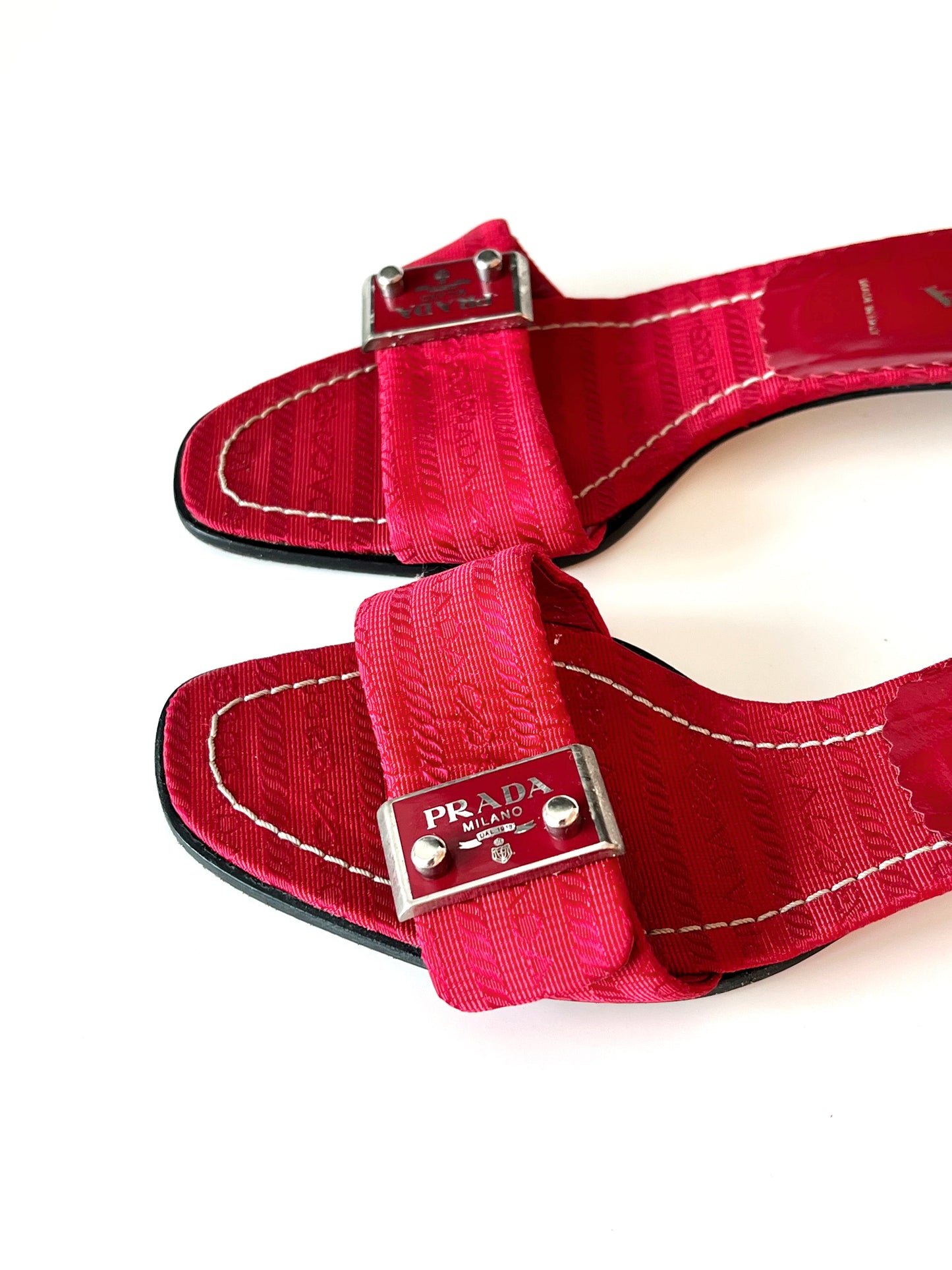 Red Prada Logo Short Heel Mules