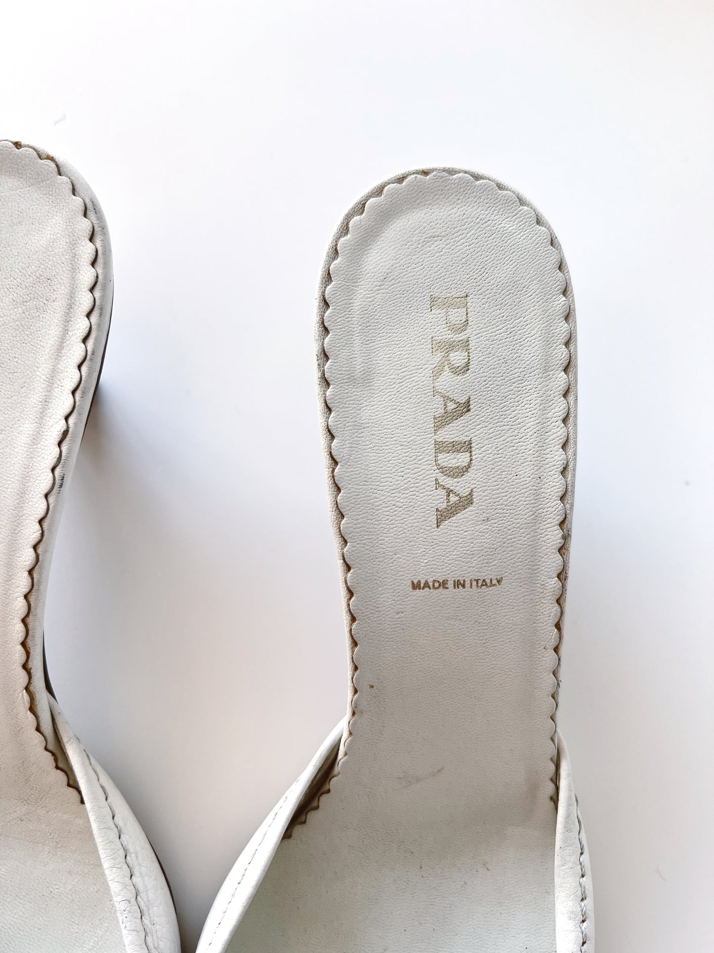 White Prada Logo Heels (36.5) (SOLD)