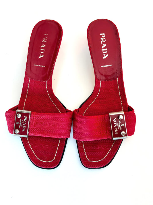 Red Prada Logo Short Heel Mules