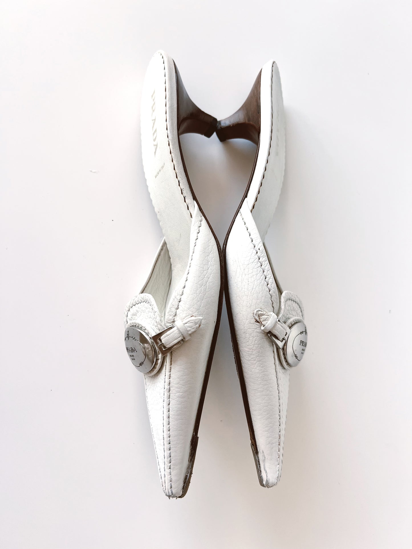 White Prada Logo Heels (36.5) (SOLD)