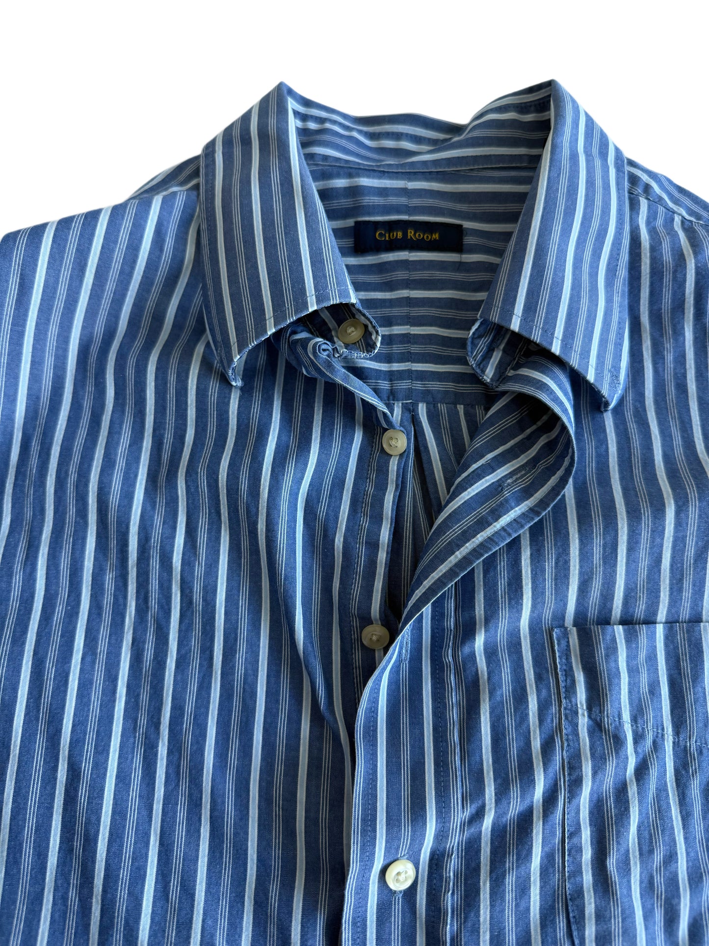 Embroidered Pre-Loved Navy Blue/Light Blue Pin Stripe Button Down