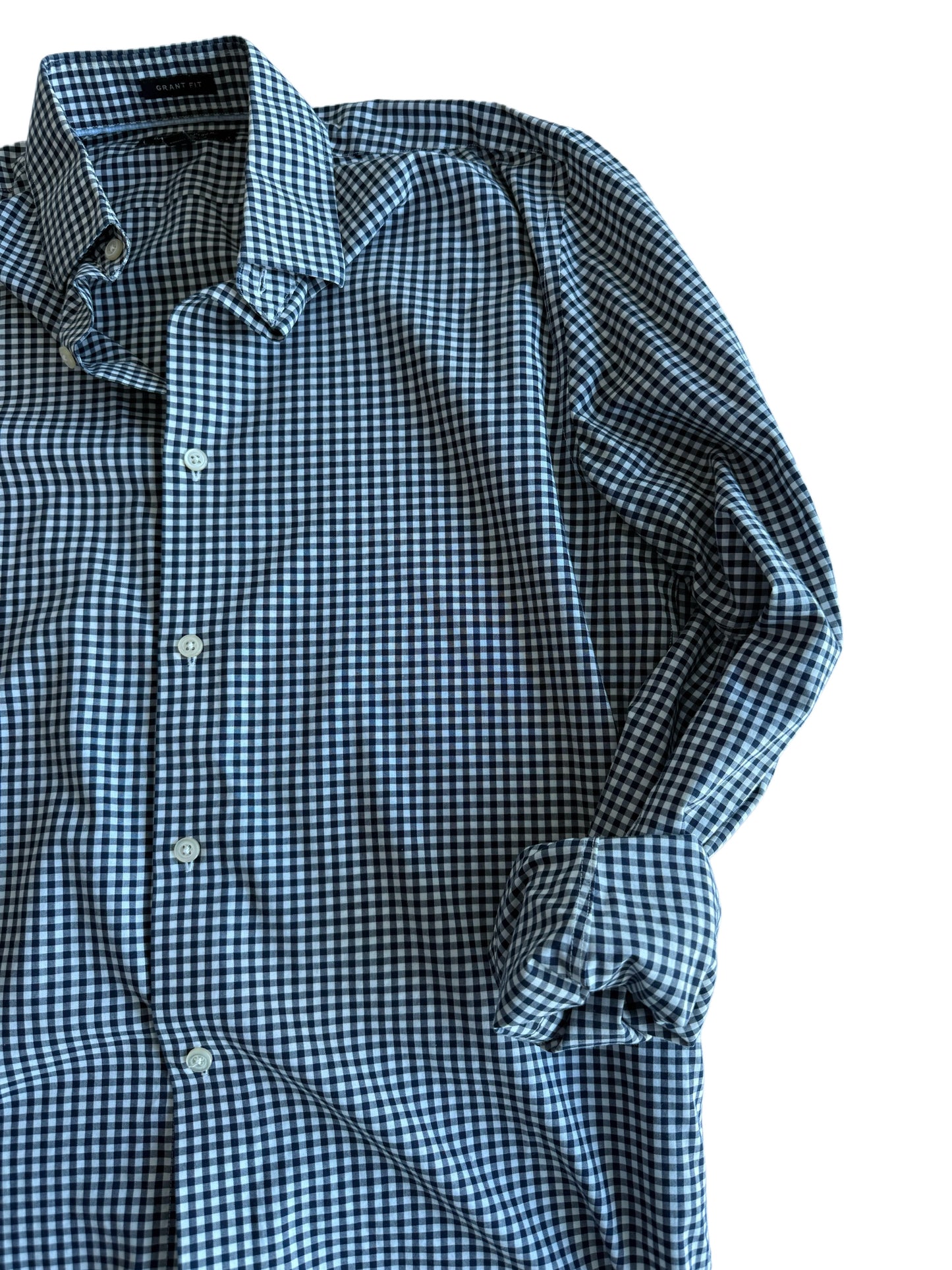 Embroidered Pre-Loved Navy Blue Gingham Button Down