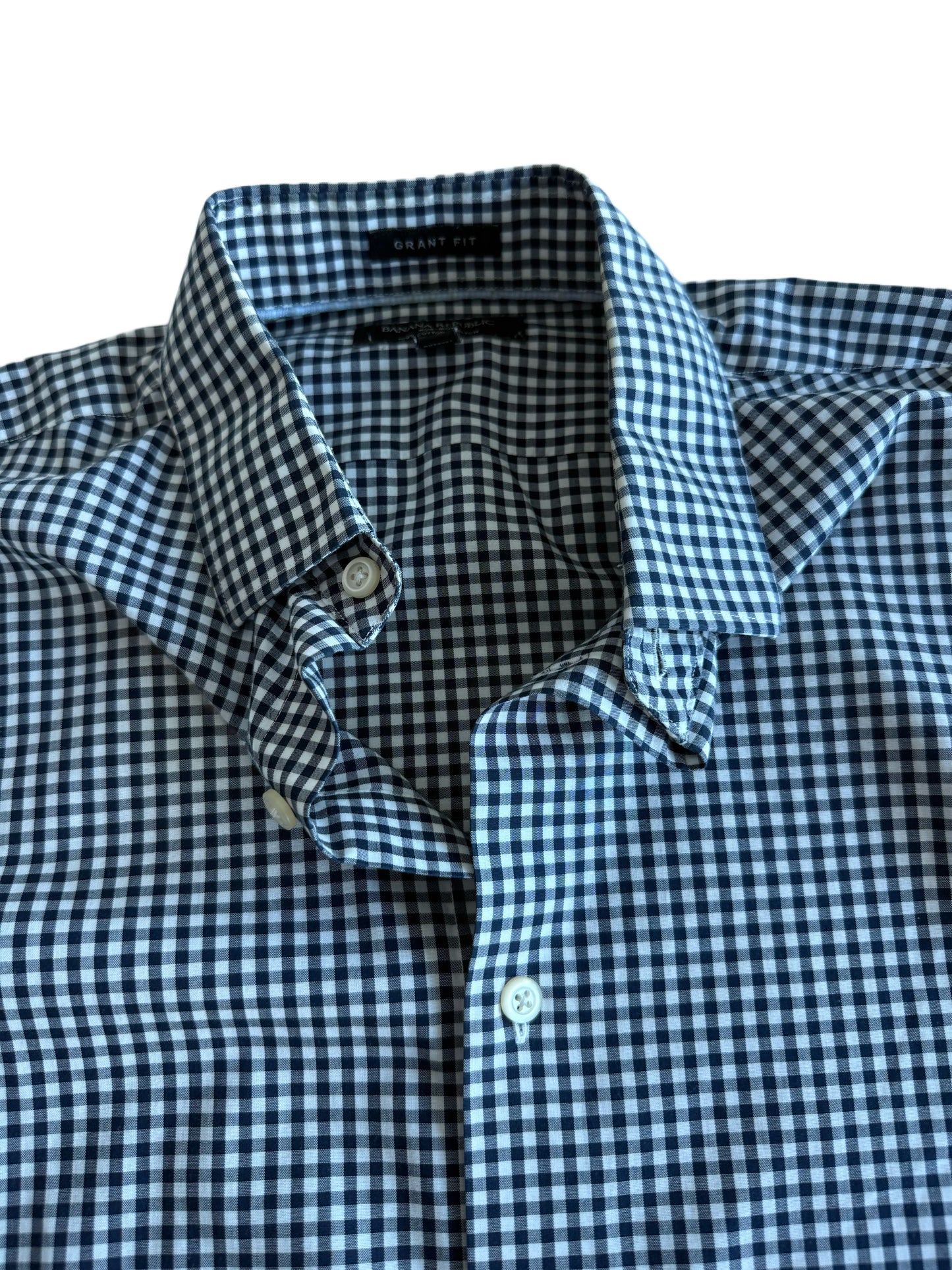 Embroidered Pre-Loved Navy Blue Gingham Button Down
