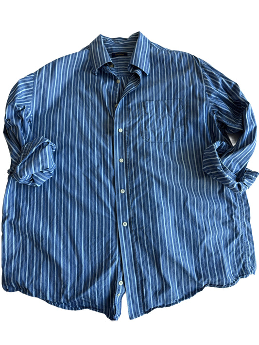 Embroidered Pre-Loved Navy Blue/Light Blue Pin Stripe Button Down