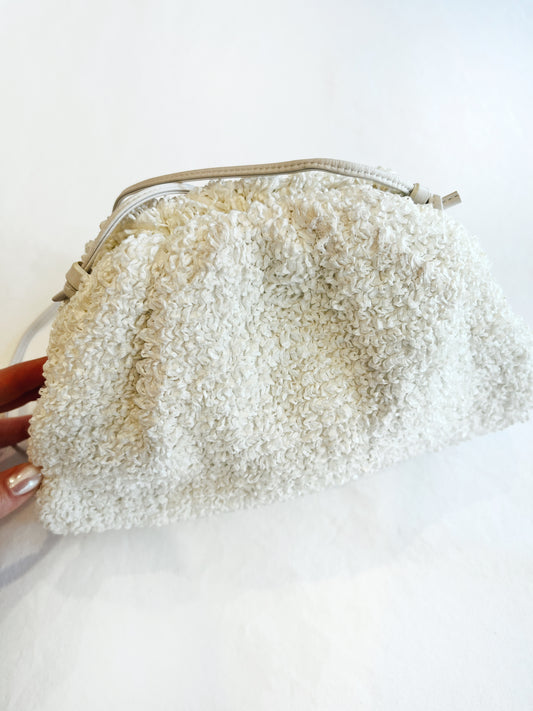 White Raffia Bottega Vanetta Mini Pouch