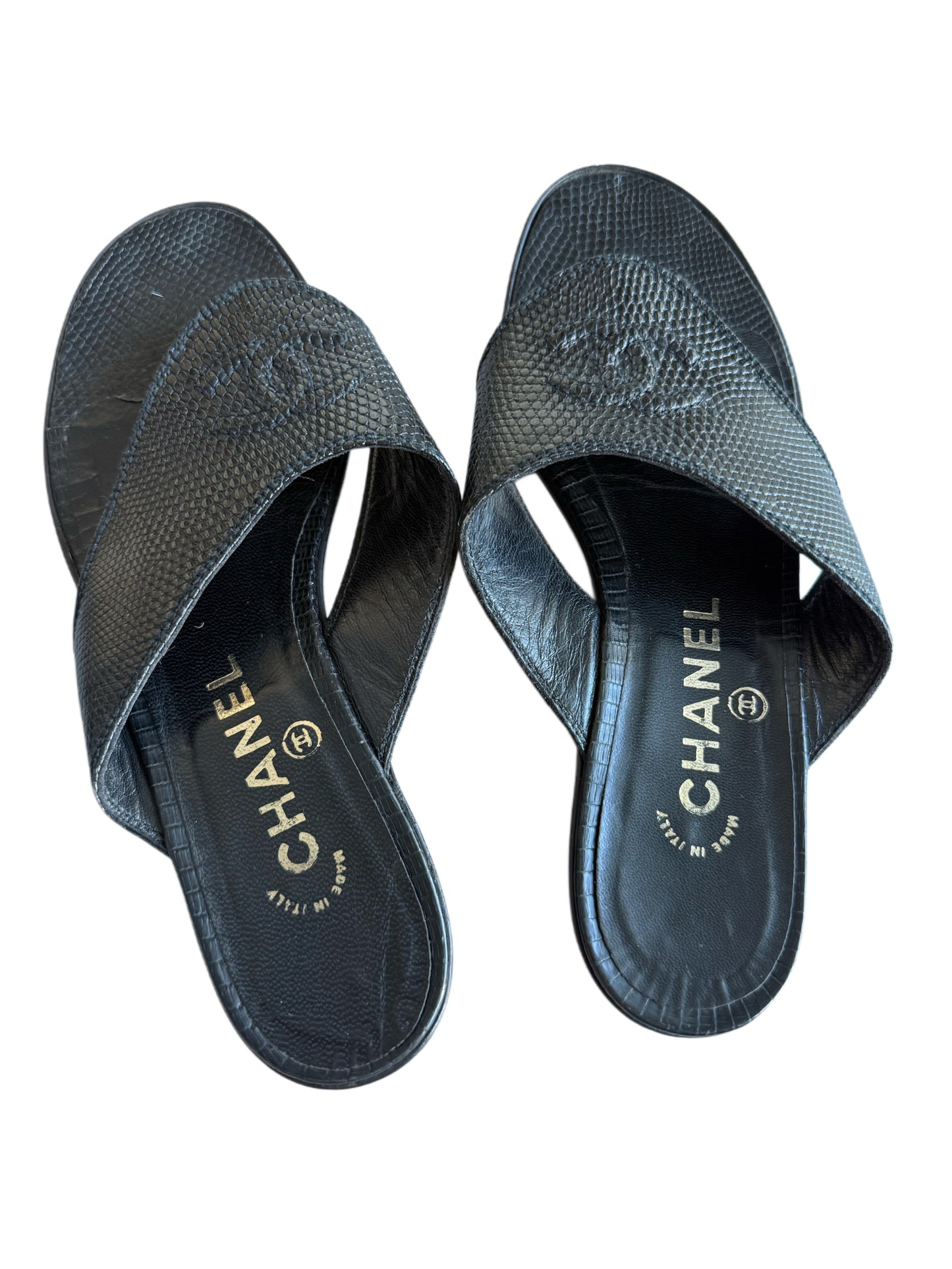 Black Leather Chanel Slides (36.5 EU)