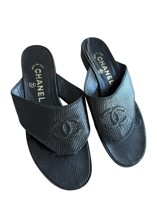 Black Leather Chanel Slides (36.5 EU)