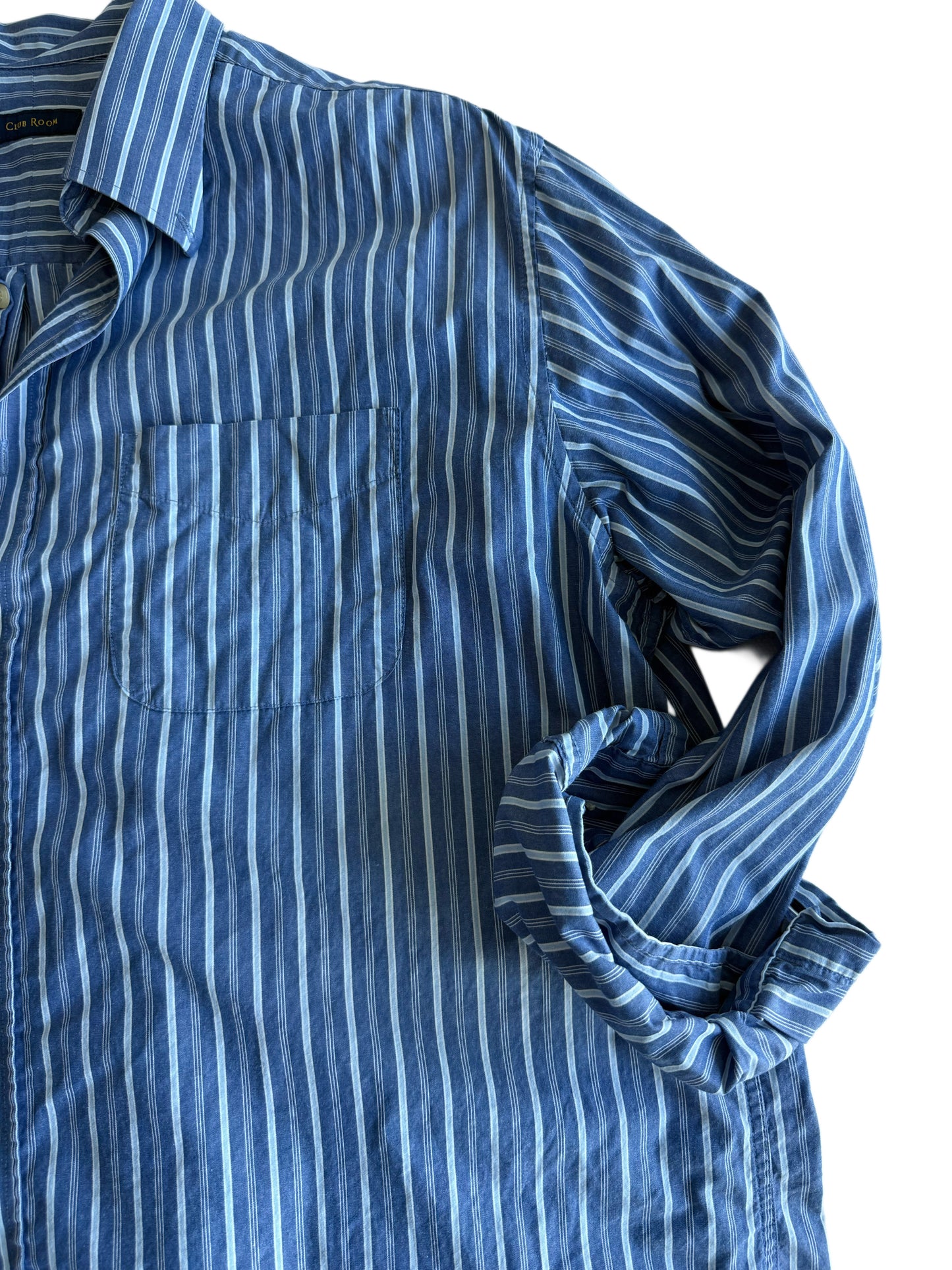 Embroidered Pre-Loved Navy Blue/Light Blue Pin Stripe Button Down