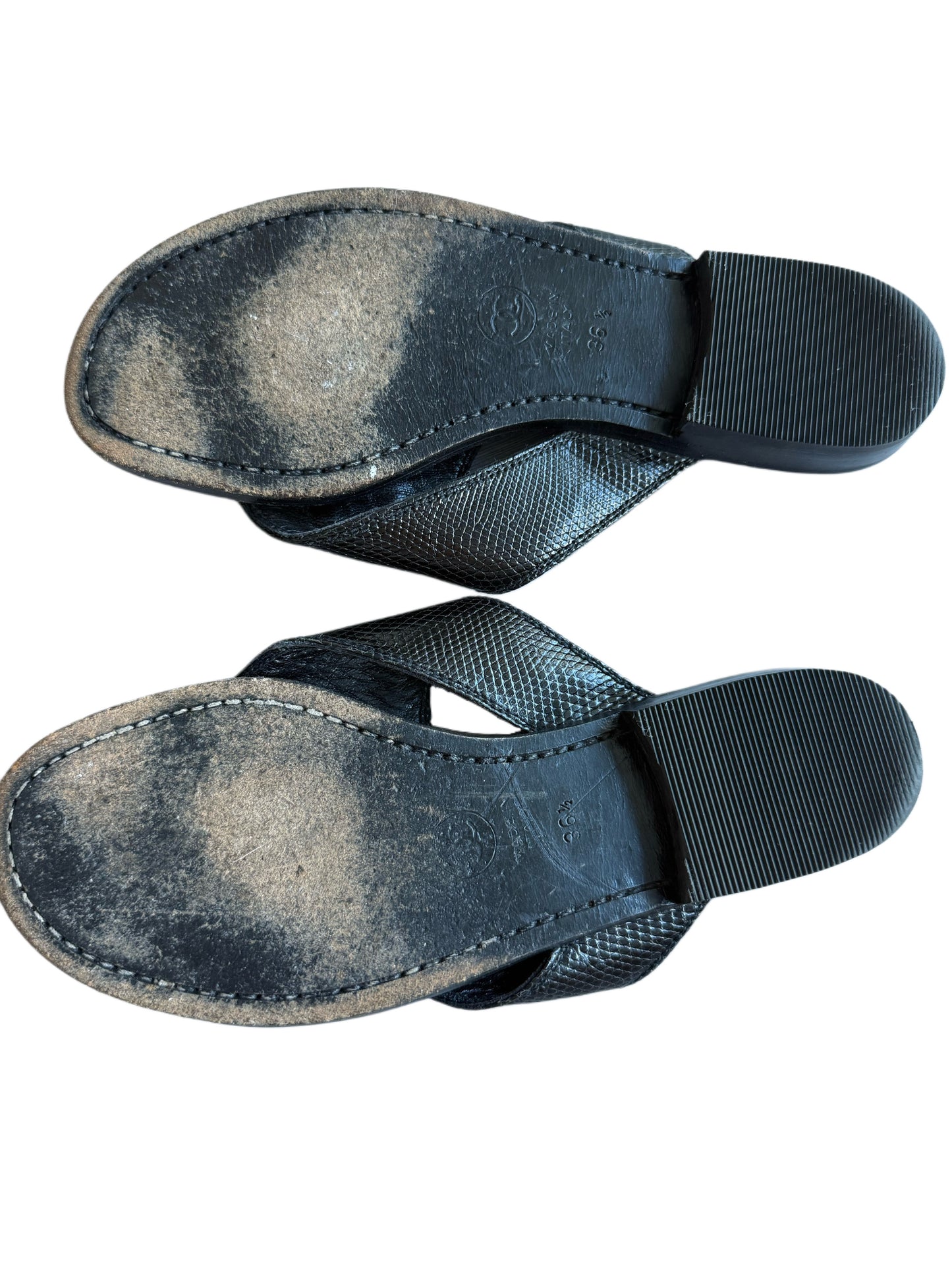 Black Leather Chanel Slides (36.5 EU)
