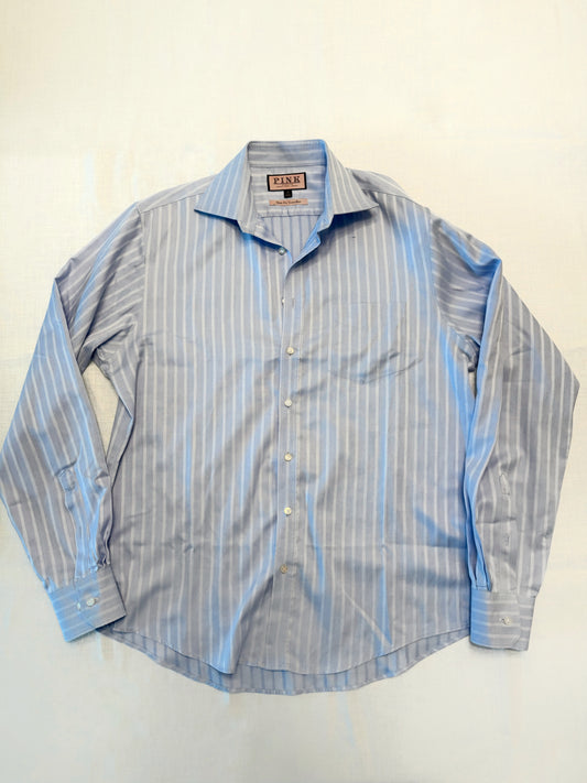 Embroidered Vintage Blue Pin Stripe Button Down