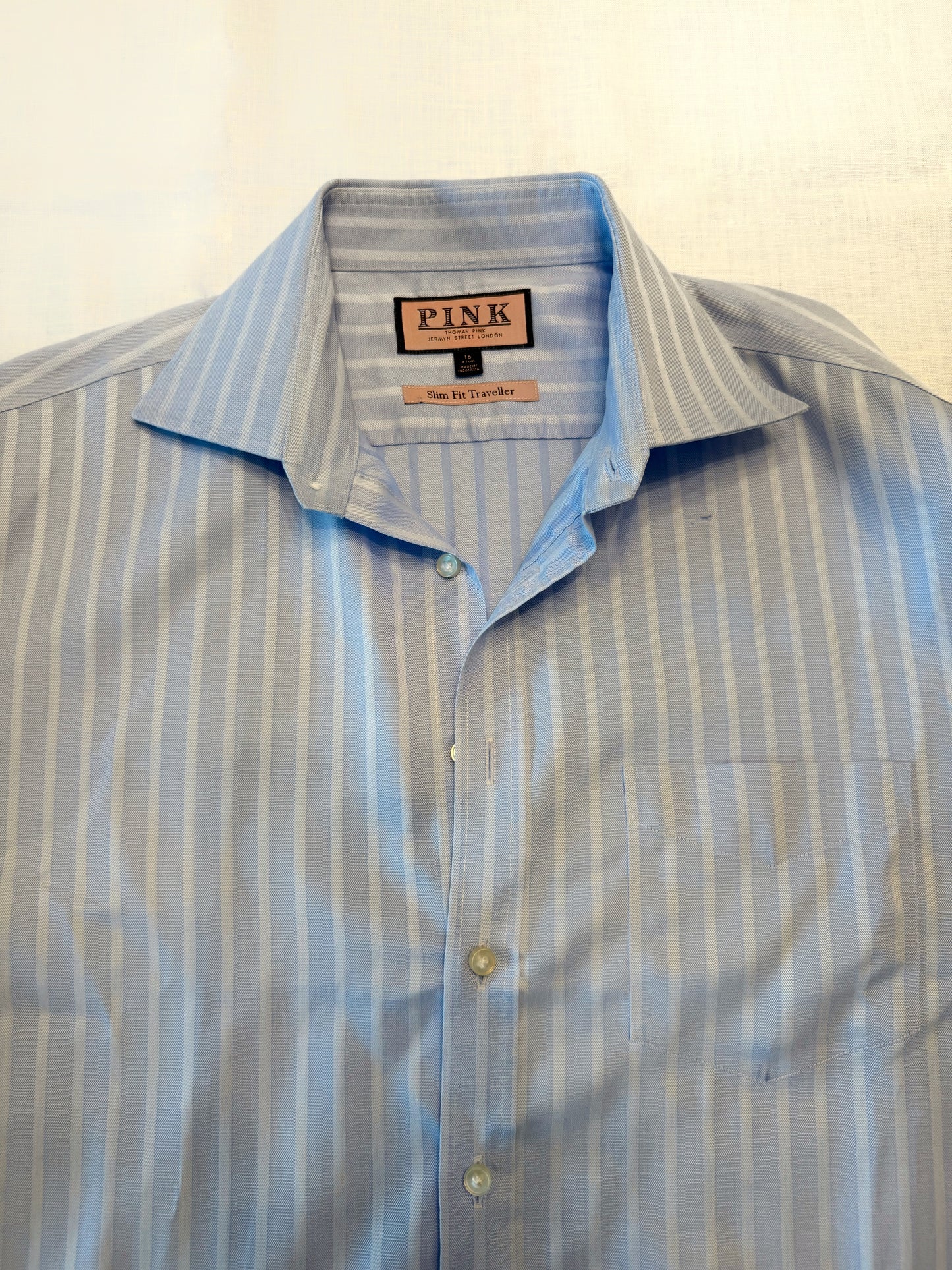 Embroidered Vintage Blue Pin Stripe Button Down