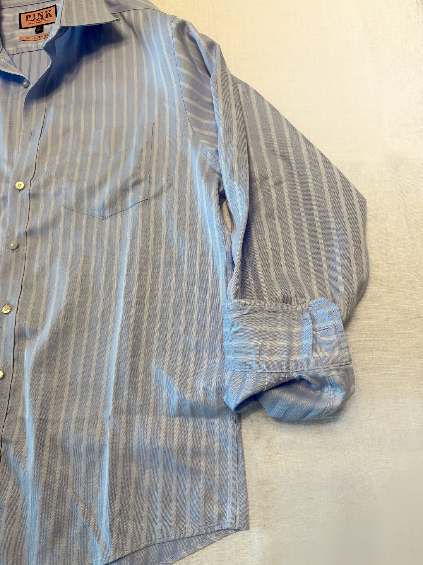 Embroidered Vintage Blue Pin Stripe Button Down