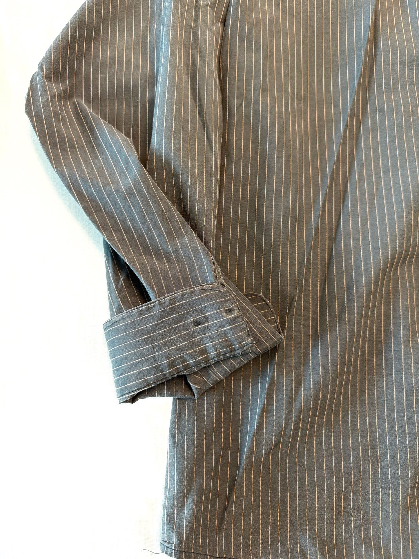 Embroidered Vintage Navy Blue and Light Pink Pin Stripe Button Down