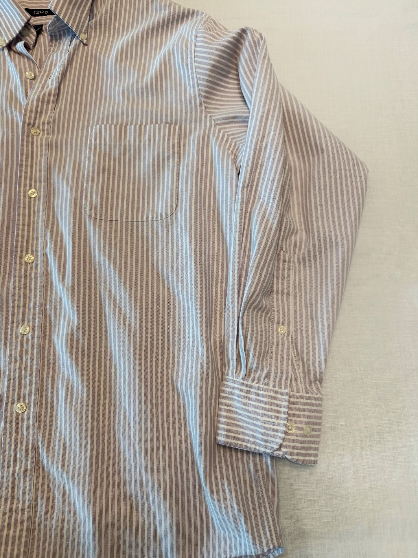 Embroidered Vintage Light Blue and White Pinstripe Button Down