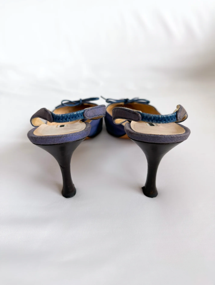 Blue Canvas Manolo Blahnik Kitten Heels (SOLD)