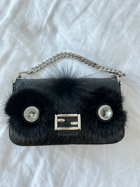 Black Fendi Micro Python Monster Baguette