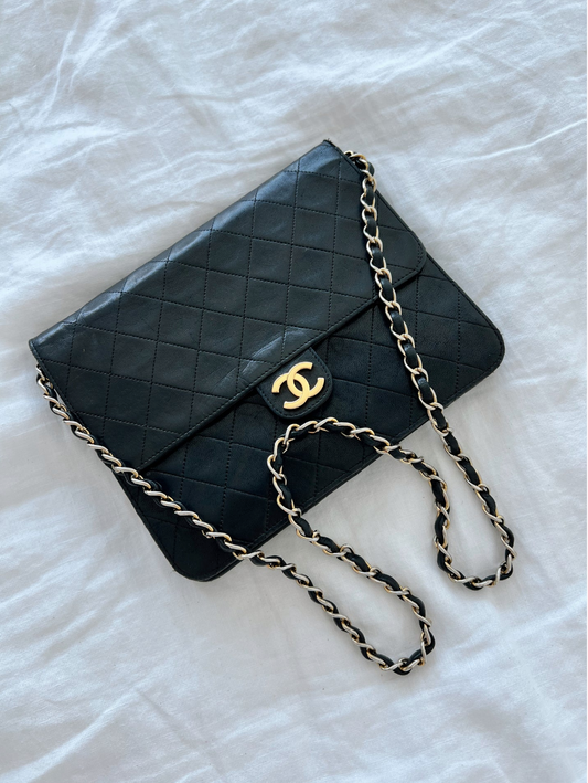 Black Classic Vintage Chanel Quilted Flap Bag