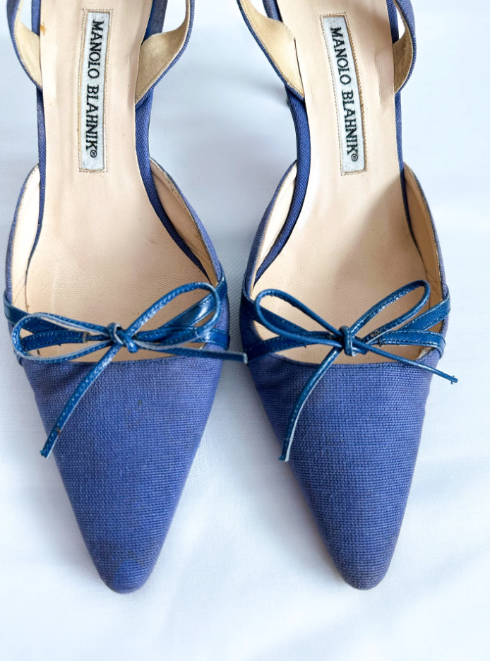 Blue Canvas Manolo Blahnik Kitten Heels (SOLD)