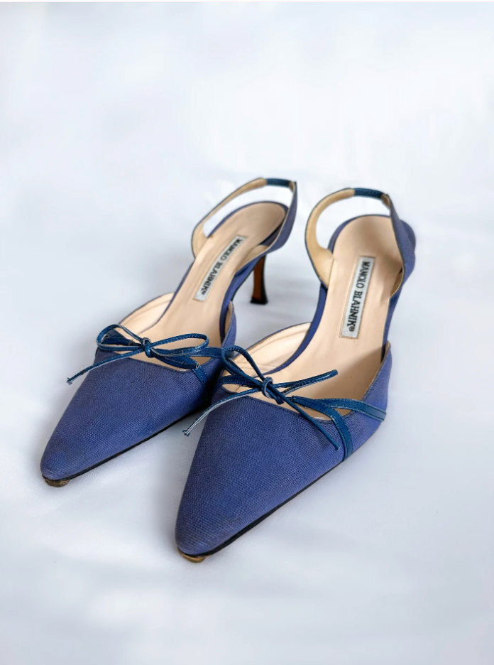 Blue Canvas Manolo Blahnik Kitten Heels (SOLD)