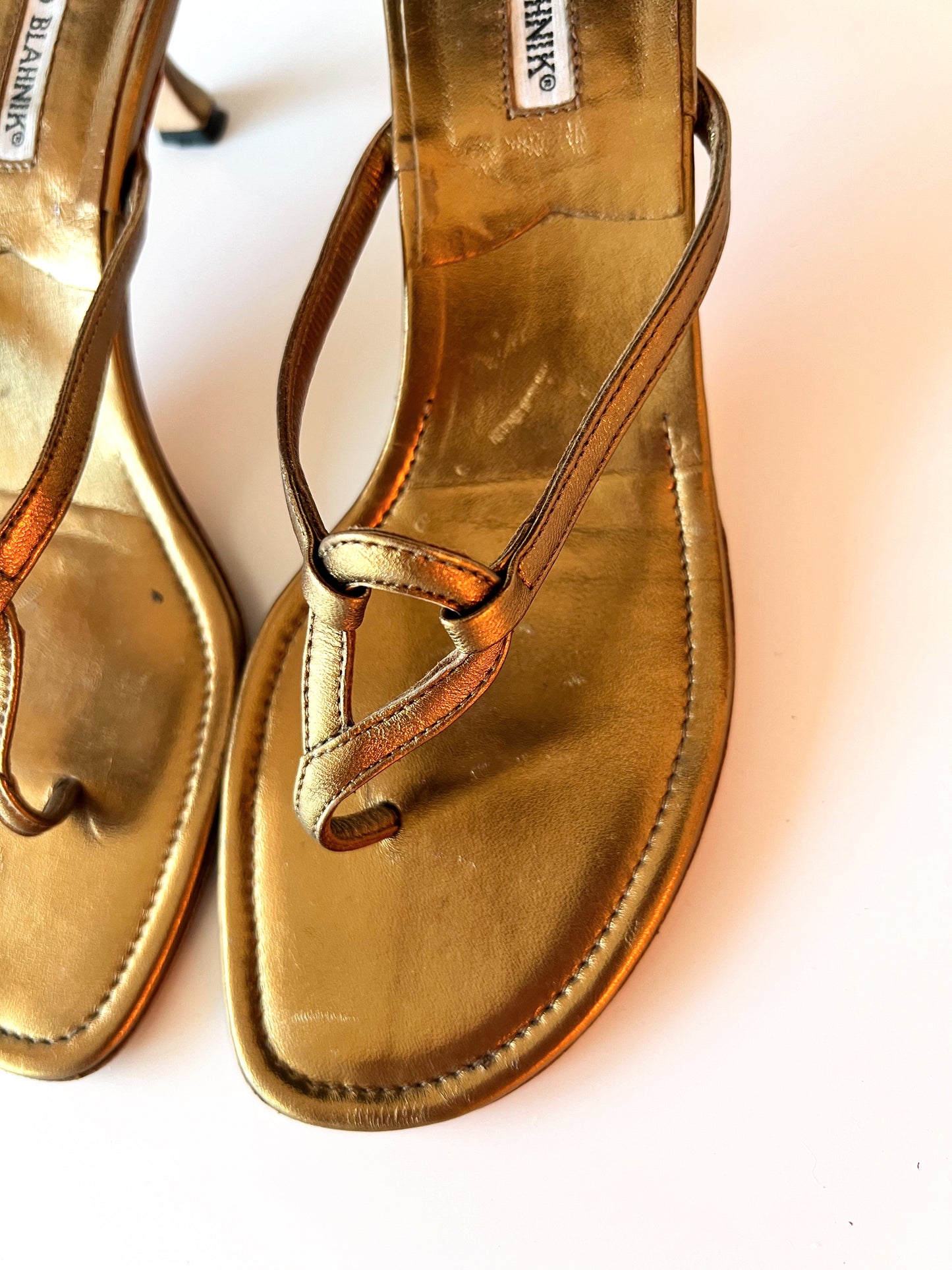 Gold Manolo Blahnik Kitten Heel Sandals (38) (SOLD)