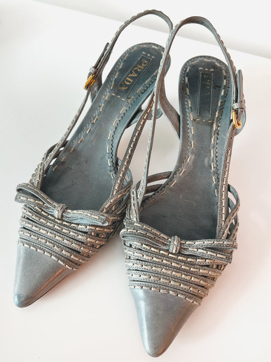 Grey-Blue Prada Slingback Heels (39 EU)