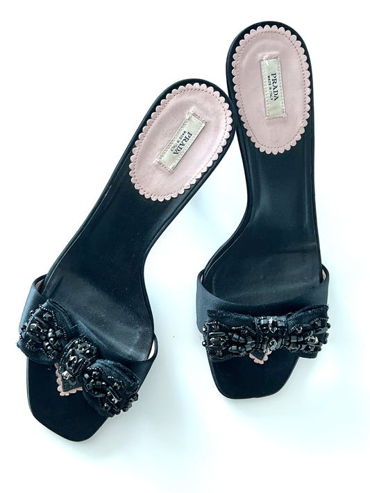 Black Prada Kitten Heel Mules (SOLD)