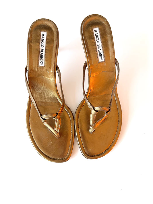 Gold Manolo Blahnik Kitten Heel Sandals (38) (SOLD)