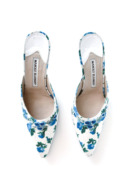 Floral Manolo Blahnik Kitten Heels (37.5) (SOLD)